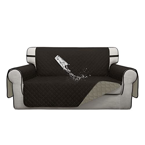 Double Protection 100% Waterproof Loveseat Sofa Covers for Living Room (Chocolate/Beige / Loveseat Medium)