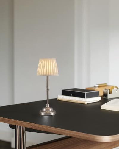 Nickel Cordless LED Table Lamps Set of 2 (Nickel + Beige Lampshde (2 Pack))