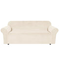 Stretch Velvet Sofa Covers for 3 Cushion Couch Covers Protector Soft with Non Slip Elastic Bottom (Cream / Sofa L)