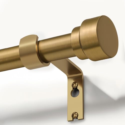 Warm Gold Curtain Rods for Windows 66 to 120 Adjustable Length Heavy Duty 1" Diameter Brass Window Curtain Rod with Solid Metal Finials for Outdoor Farmhouse Bedroom Kitchen Living Room (Warm Gold / 16"-120"|1 Pack)