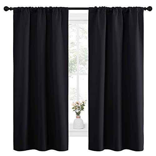 Black Blackout Curtains for Kitchen 34" Wide x 63" Long 2 Panels (Black / 34"W x 63"L (Pack of 2))