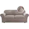 Real Velvet Plush 3 Piece Stretch Sofa Covers Couch Covers for 2 Cushion Couch Sofa Slipcovers Width Up to 90 Inch Feature Thick Soft Stay in Place (2 Cushion Sofa / Taupe)
