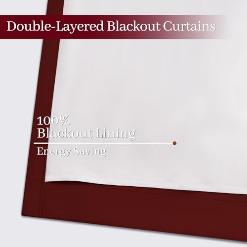 100% Blackout Curtains 52x72 inch Burgundy Red Window Drape (Burgundy Red / 52"W x 72"L (Pack of 2))