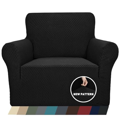1 Piece Jacquard Chair Slipcovers for Living Room High Stretch Chair Covers with Arms Anti Slip Pets Friendly Couch Sofa Armchair Cover Furniture Protector (Small (31"-46") / Black)