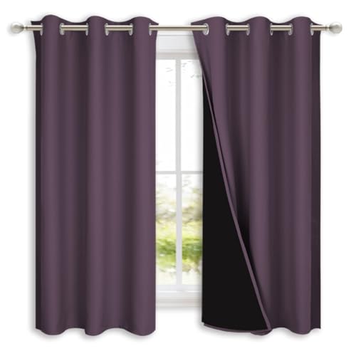 100% Blackout Lined Curtains (Plum / 42"W x 63"L (Pack of 2))