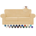 Velvet Stretch 3 Pieces Couch Cover for Sofa Washable (Medium / Champagne)