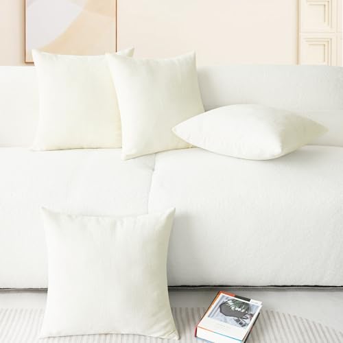 Decorative Couch Throw Pillow Covers 18 X 18 Inches Cream (18" x 18" (Pack of 4) / Cream)