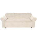 Stretch Velvet Sofa Covers for 3 Cushion Couch Covers Sofa Slipcovers Furniture Protector Soft with Non Slip Elastic Bottom (Ivory / Sofa)