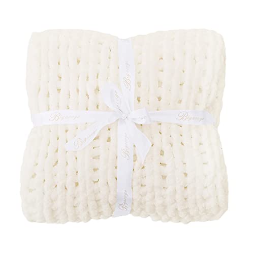 Chunky Knit Throw Blanket for Couch (Ivory / 40"x60" (Medium Size Throw）)