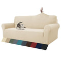 1 Piece Jacquard Couch Covers for 3 Cushion Couch Living Room High Stretch Sofa Cover Pets Dogs Friendly Anti Slip Thickened Slipcovers Furniture Protector (Large (71"-90") / Light Beige)