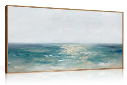 Large Abstract Blue Coastal Framed Canvas Wall Art Set (Abstract Blue Coastal Wall Art / 40"L x 20"W)