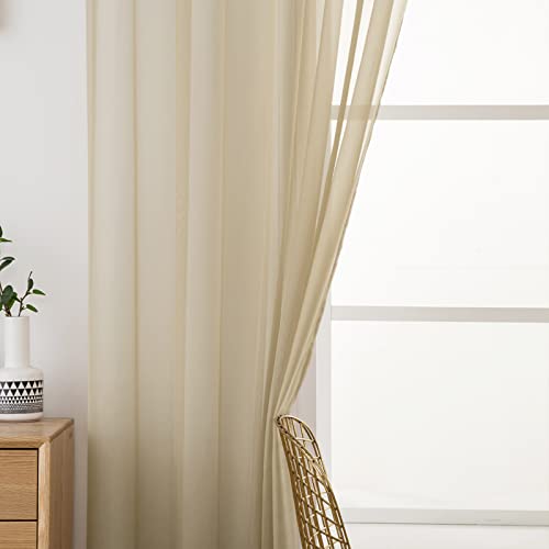 2 Panels Sheer Curtains for Living Room 54 X 120 Inches Beige (Beige / 54"W x 120"L (Pack of 2))