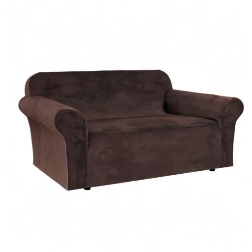 Stretch Velvet Loveseat Covers for 2 Cushion Couch Covers for Living Room Sofa Covers Slipcovers with Non Slip Straps Bottom (Chocolate / Loveseat)