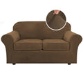 Real Velvet Plush 3 Piece Stretch Sofa Covers Couch Covers for 2 Cushion Couch Loveseat Covers Width Up to 72 Inch Feature Thick Soft Stay in Place (2 Cushion Loveseat / Bronze Brown)