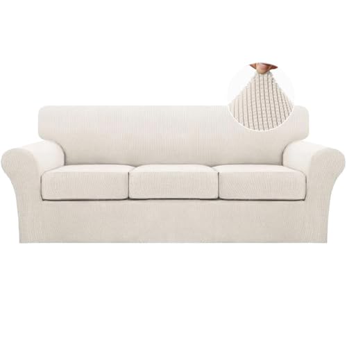 4 Piece Sofa Covers for 3 Cushion Couch Sofa Slipcover Soft Couch Cover for Dogs (Sofa (3 Cushion) / Ivory)
