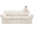 4 Piece Sofa Covers for 3 Cushion Couch Sofa Slipcover Soft Couch Cover for Dogs (Sofa (3 Cushion) / Ivory)