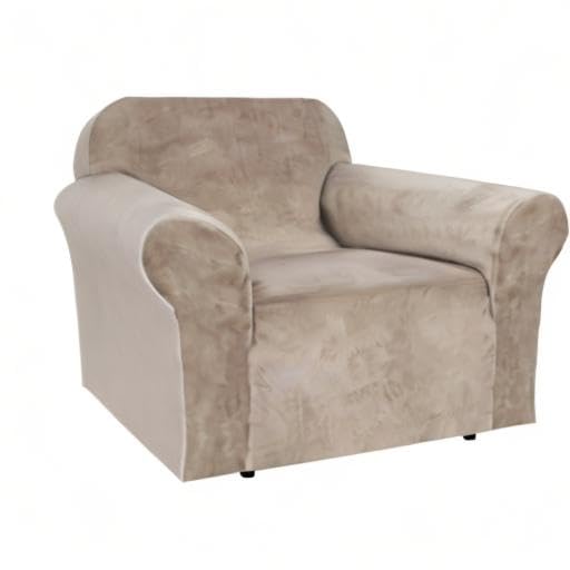 Stretch Velvet Armchair Cover Couch Covers 1 Cushion Chair Slipcover for Living Room Furniture Cover Crafted from Thick Comfy Rich Velour (Taupe / Armchair)