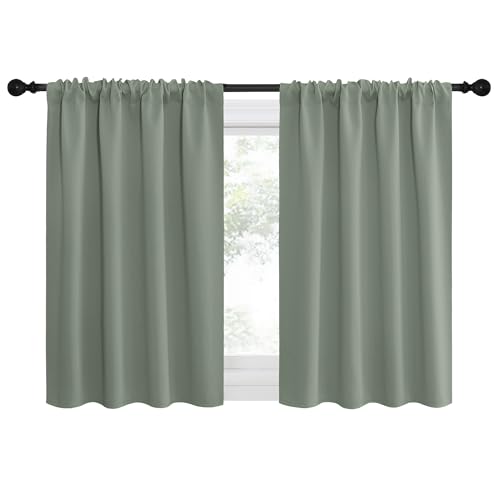 2 Panels Blackout Curtains (Greyish Green / 42"W x 30"L (Pack of 2))