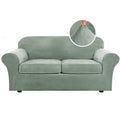 Real Velvet Plush 3 Piece Stretch Sofa Covers Couch Covers for 2 Cushion Couch Sofa Slipcovers Width Up to 90 Inch Thick Soft Stay in Place (2 Cushion Sofa / Sea Grass)