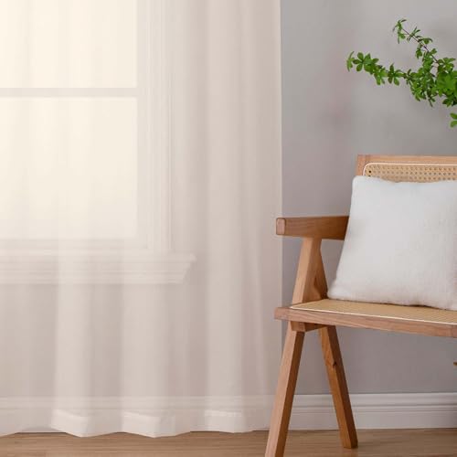 Cream Sheer Curtains for Bedroom Living Room 96 Inches Long 2 Panels (Cream / 42"W x 96"L (Pack of 2))