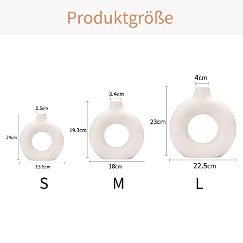 White Donut Vase Hollow Ceramic Vase for Flowers Handmade Minimalist Boho ins Style Modern Home Decor for Wedding Dinner Table Party Living Room Office Bedroom (Small (1-Piece) / White)
