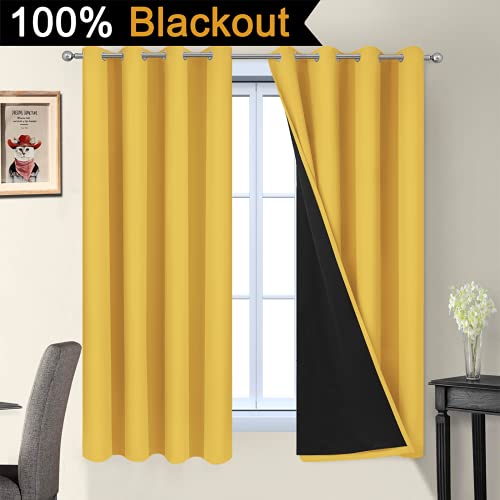 Mustard Yellow Blackout Curtains Panels 63 Inches Long (52"W x 63"L (Pack of 2) / Mustard Yellow)