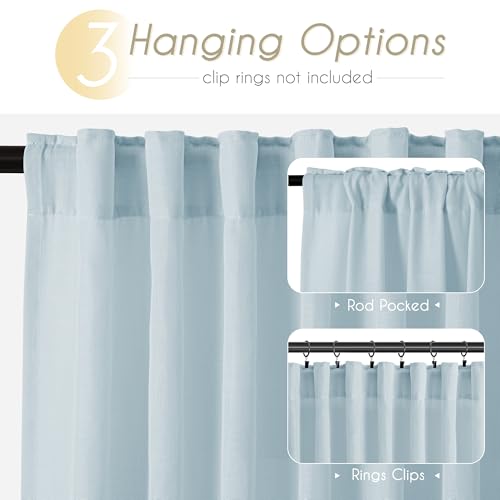Sky Blue Curtains 120 inch Length for Bedroom Back Tab Light Filtering Semi Sheer Blue Living Room Curtains Linen Cotton Textured Drapery Panel Aesthetic Decor Light Blue 52x120 (Sky Blue / 52"W x 120"L (Pack of 2))