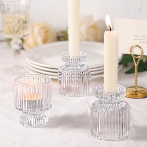 12 Pcs Glass Candlestick Holders (Clear / 12Pcs)