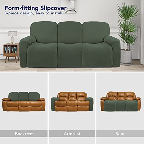 Super Stretch 3 Seats Recliner Sofa Couch Cover with Pocket (Large Recliner Sofa / Grayish Green)