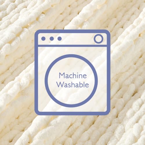 Chunky Knit Throw Blanket for Couch (Ivory / 40"x60" (Medium Size Throw）)