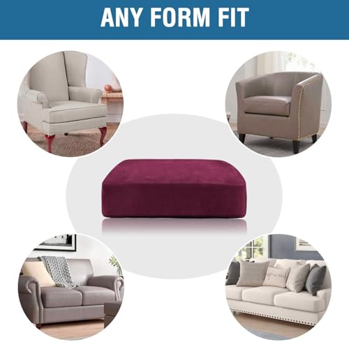 Velvet Stretch Couch Cushion Cover Plush Cushion Slipcover for Chair Loveseat Sofa Cushion Furniture Protector Seat Cushion Sofa Cover (Wine/Burgundy / 2 Cushion Sofa)