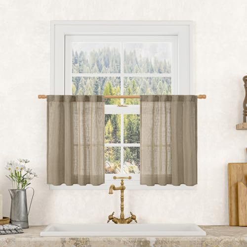 Taupe Linen Curtains 24 Inch Length for Windows (Taupe / 25"W x 24"L (Pack of 2))