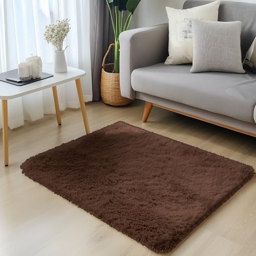 2x3 Machine Washable Small Bedside Rug (2x3 Ft / Coffee)