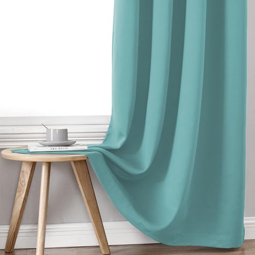 100% Blackout Curtains for Bedroom 72 Inches Long 2 Panels Set (52"W x 72"L (Pack of 2) / Aqua)