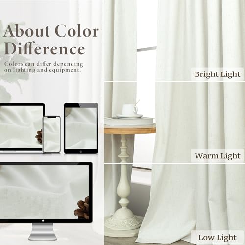 Ivory Blackout Curtains 90 Inches Long 2 Panel Light Blocking Patio Drape for Sliding Glass Doors Rustic Country Curtain for Nursery Bedroom Thick Linen Cotton Textured Off White Back Tab Pocket 52x90 (Ivory / 52"W x 90"L (Pack of 2))