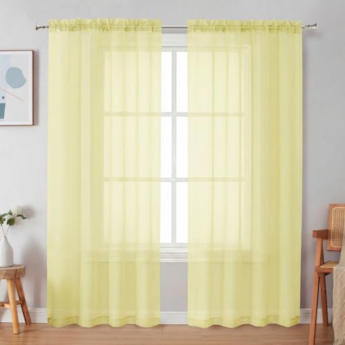 Light Yellow Sheer Curtains 72 Inches Long 2 Panels for Living Room (Light Yellow / 42"W x 72"L (Pack of 2))