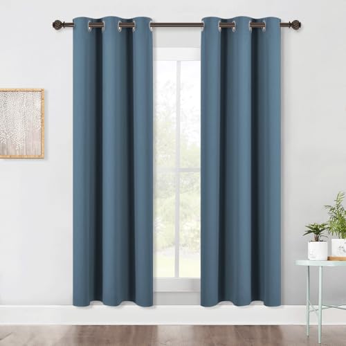 Bedroom Blackout Draperies Panels (Smoky Blue / 42"W x 72"L (Pack of 2))