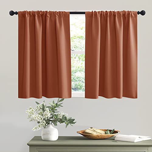 Short Burnt Orange Blackout Curtains for Small Bedroom Window Cafe (Burnt Orange / 42"W x 36"L (Pack of 2))