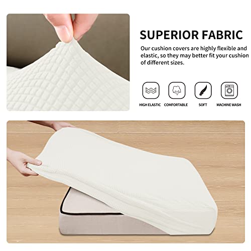 Stretch 4 Pieces Couch Cushion Covers for Sectional Sofa L Shape (3 Seater + 1 Chaise / Cream)