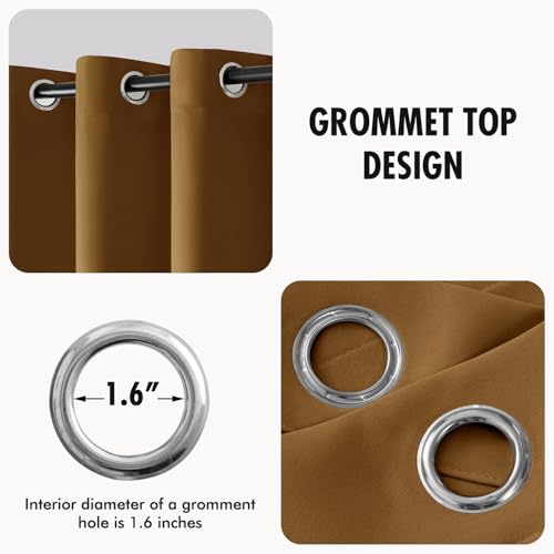 Golden Brown Blackout Bedroom Curtains Drapes 72 Inch Long 52"x72" (Golden Brown / 52"W x 72"L (Pack of 2))