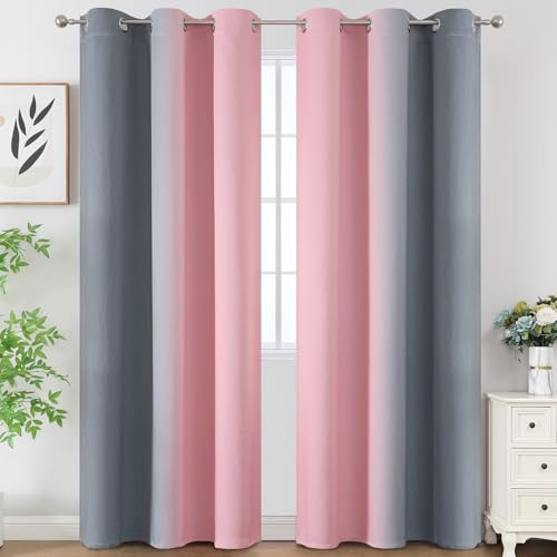 Pink and Grey Ombre Blackout Curtains for Living Room 84 Inch Long 2 Panels (Grey and Pink / 42"W x 84"L (Pack of 2))