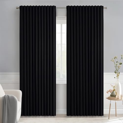 Black Back Tab Blackout Curtains 72x84 Inch Length 2 Panels Set (Black / 72"W x 84"L (Pack of 2))
