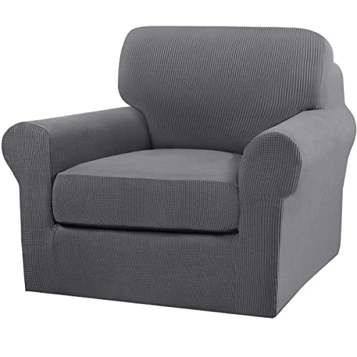 2 Piece Chair Covers Chair Slipcovers for Living Room Armchair Couch Cover Chair Sofa Cover with Individual Cushion Covers Furniture Cover for Chairs Feature Jacquard Fabric (Armchair (1 Cushion) / Charcoal Gray)