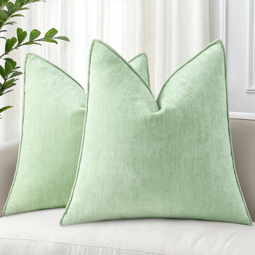 Chenille Sage Green Velvet Throw Pillow Covers 26x26 Set of 2 (Sage Green / 26" x 26" (Pack of 2))
