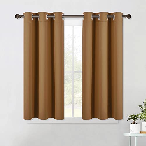 Sleek Blackout Curtains 45 inches Length for Small Windows (Gold Brown / 42"W x 45"L (Pack of 2))