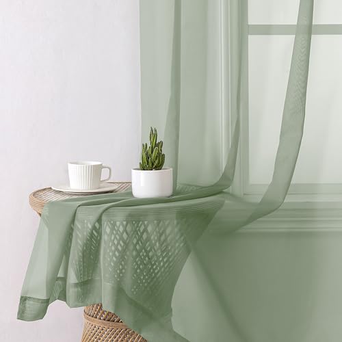 Sage Green Sheer Curtains 72 Inches Long 2 Panels Set (Sage Green / 40"W x 72"L (Pack of 2))