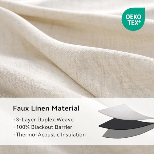 100% Blackout Linen Curtains 63 Inch Long 2 Panels Set (Alba | Butter Cream / 50"W x 63"L (Pack of 2))