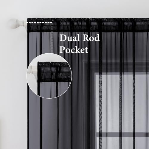2 Panels Sheer Curtains for Living Room 54 X 96 Inches Black (Black / 54"W x 96"L (Pack of 2))