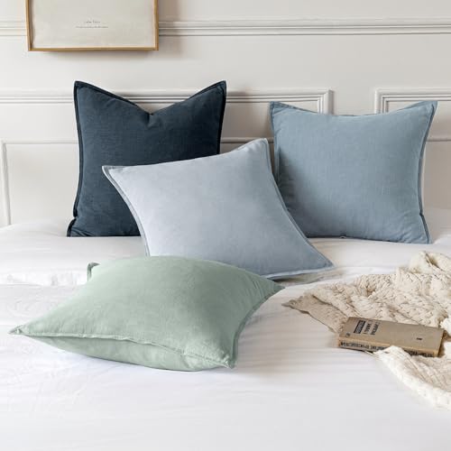Decorative Linen Euro Sham Pillow Covers 26x26 Blue Grey (Blue Grey / 26" x 26" (Pack of 2))