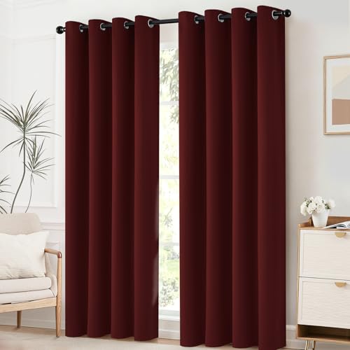 Room Darkening Curtains 52x63 inch Length Burgundy Red (Burgundy Red / 52"W x 63"L (Pack of 2))